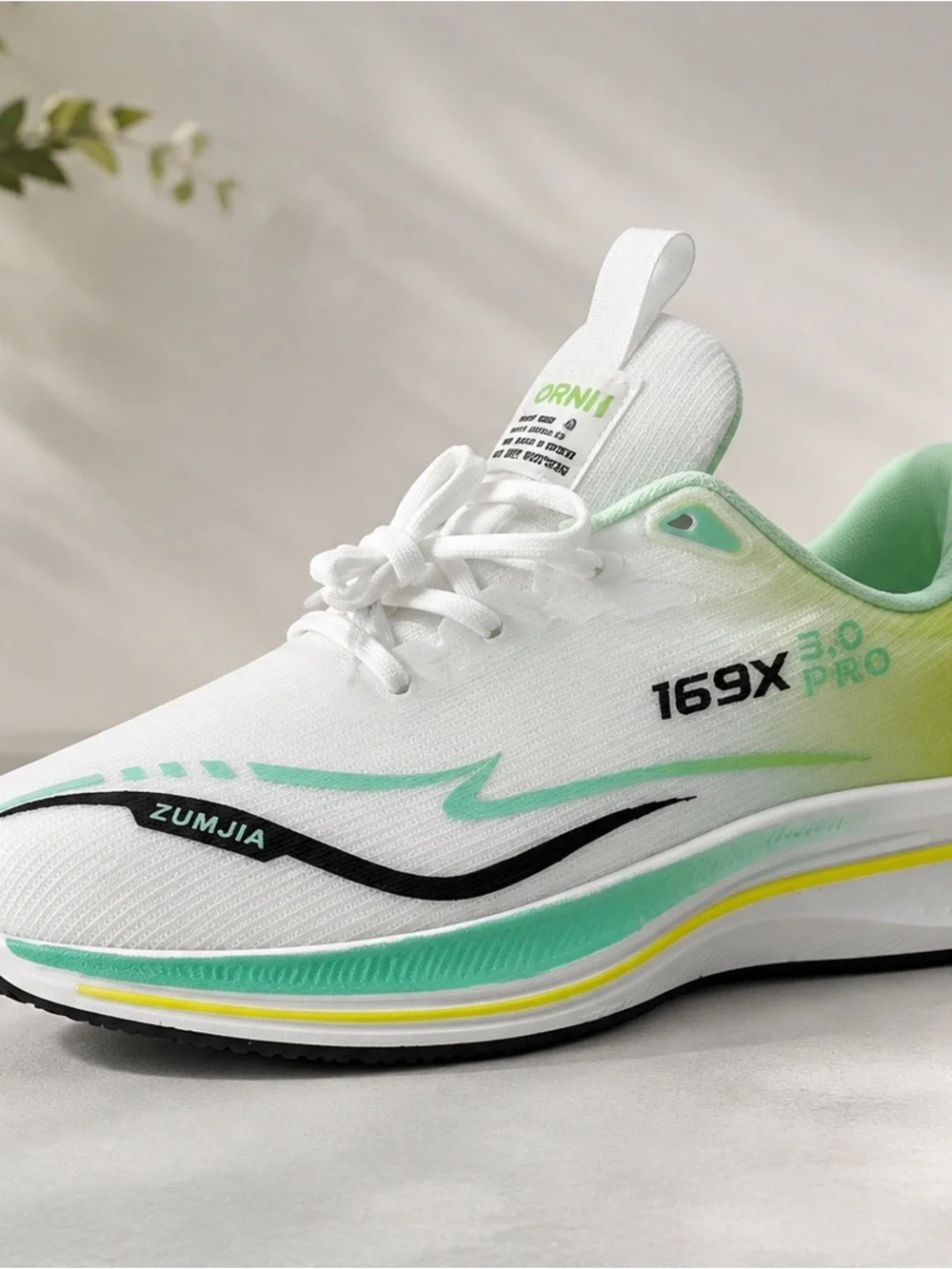 Amazon Men's White and Neon Green Sneakers